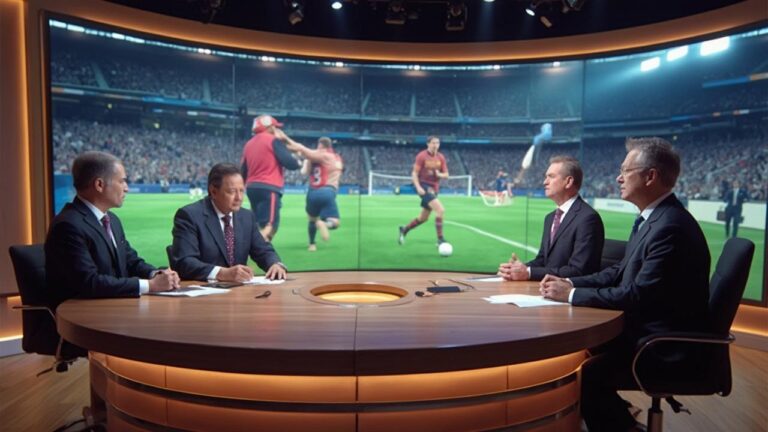 Plateau de télévision avec des analystes discutant un match de football